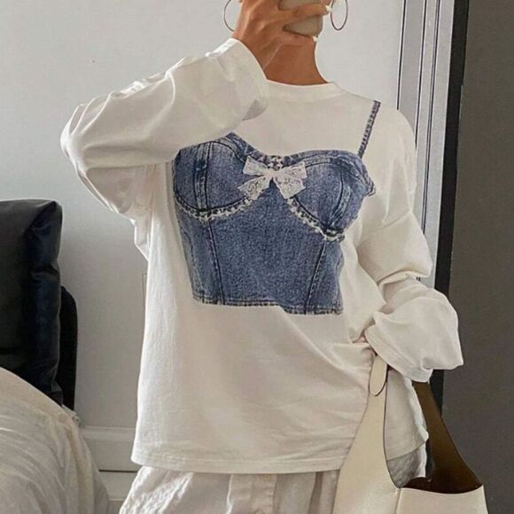 Dazy Denim Corset Print Longsleeve Tee - Picture 1 of 2